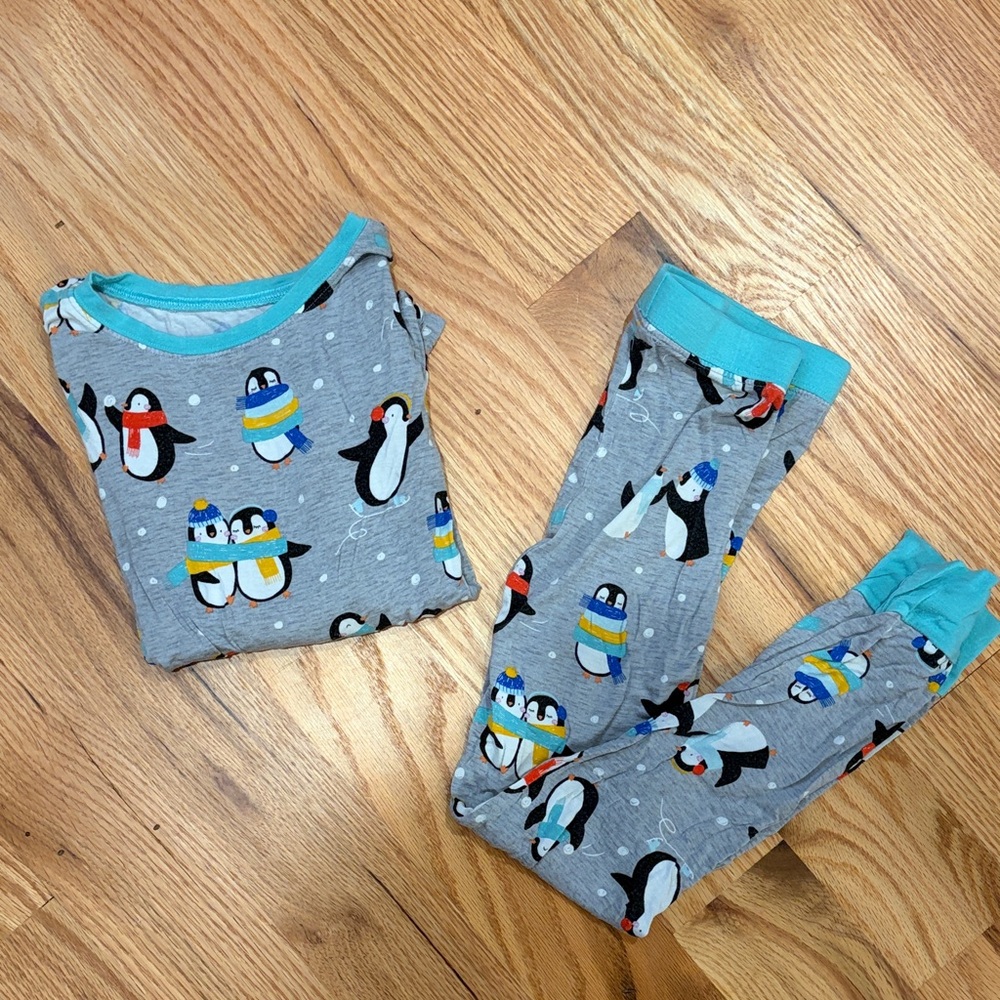 Little Sleepies Penguin Pajama Set - Gray and Teal